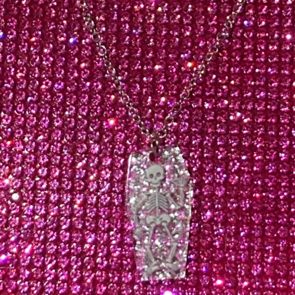Skeleton Necklace Sterling Silver Glitter Coffin Creepy Emo goth egirl Y2K gift - Picture 11 of 13